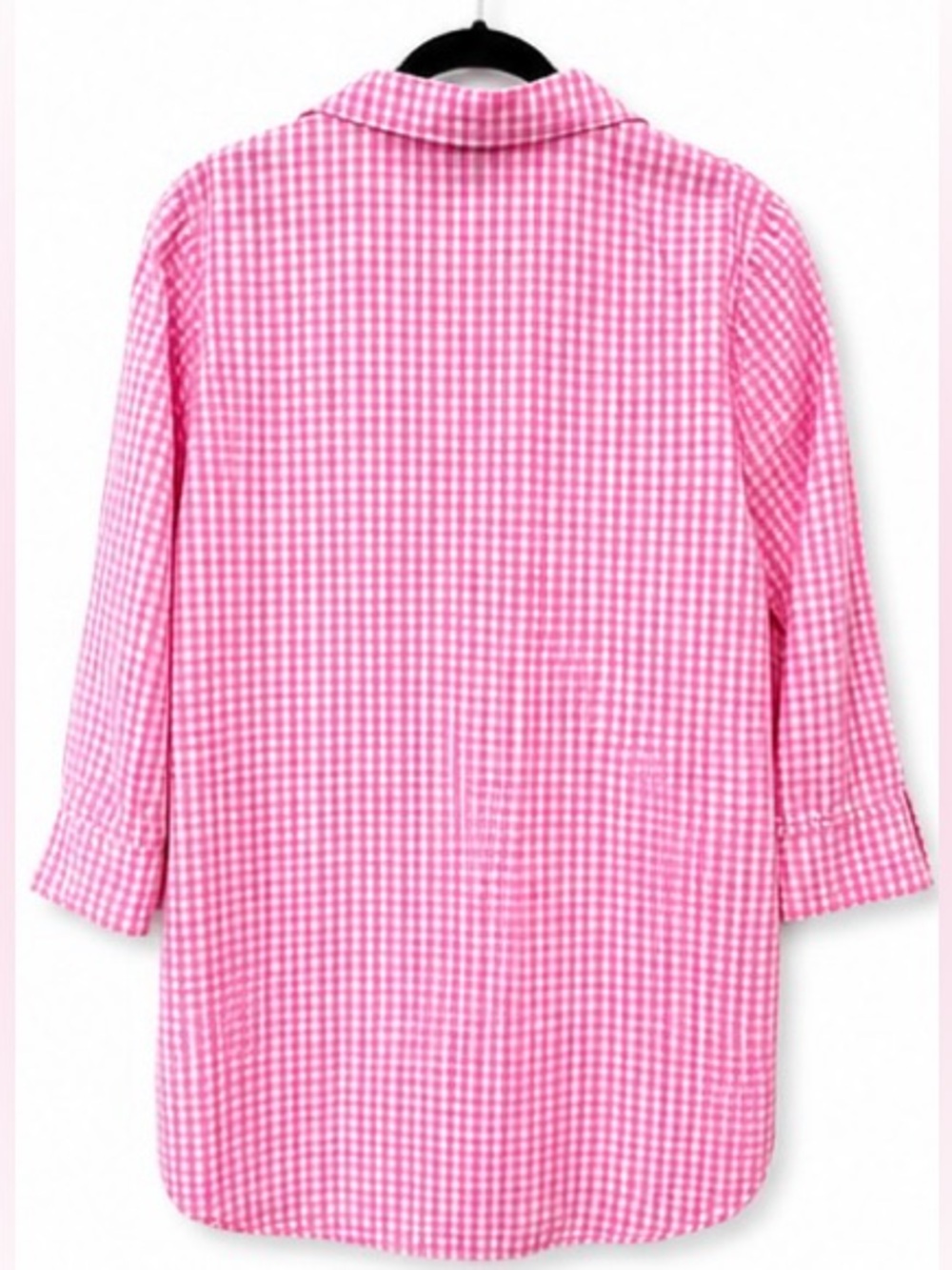 Haley & The Hound Pink Gingham Tunic Top Large 100% Cotton Made in USA - Picture 3 of 6